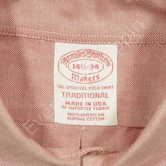 Brooks Brothers Shirt Mens 14.5 34 Red OCBD Vintage Trad Fit 90s Made In USA - Picture 4 of 5